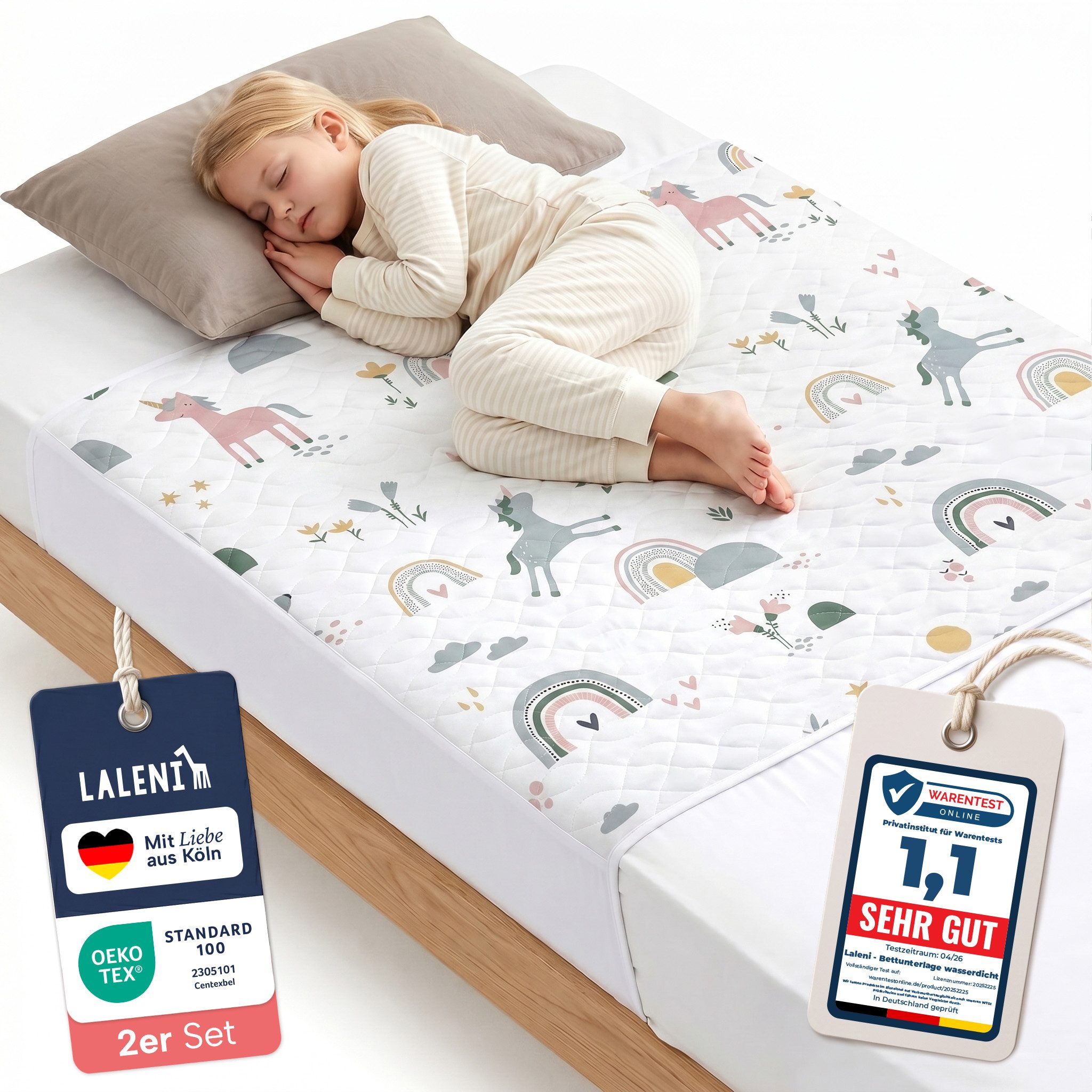 Matratzenauflage Bettunterlage wasserdicht Kinder, knisterfreie Matratzenauflage Laleni, mit rundum Gummizug oder seitliche Einstecklaschen