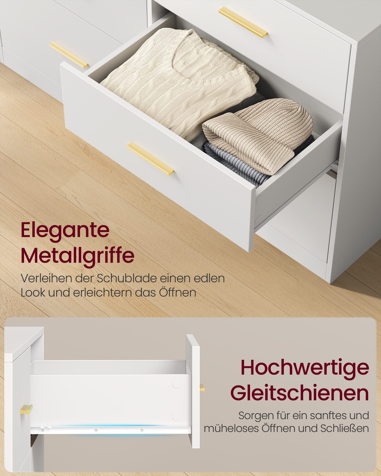 VASAGLE Kommode, Kommodenschrank, modern, Sideboard, Aufbewahrungsschrank, 6 Schubladen