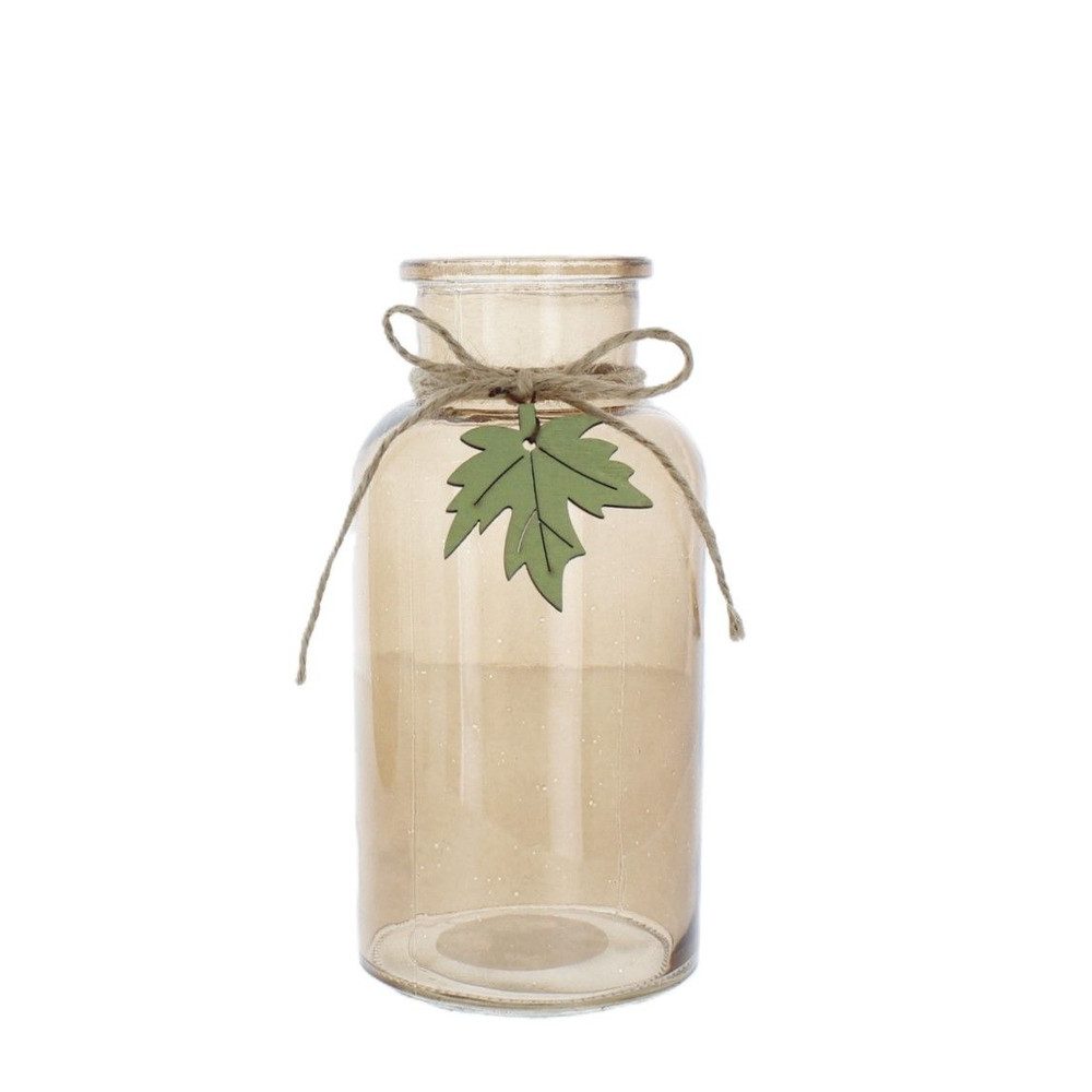 MICA Pflanzkübel Vase mit Blatt braun - ca. 8 x 16,5 cm