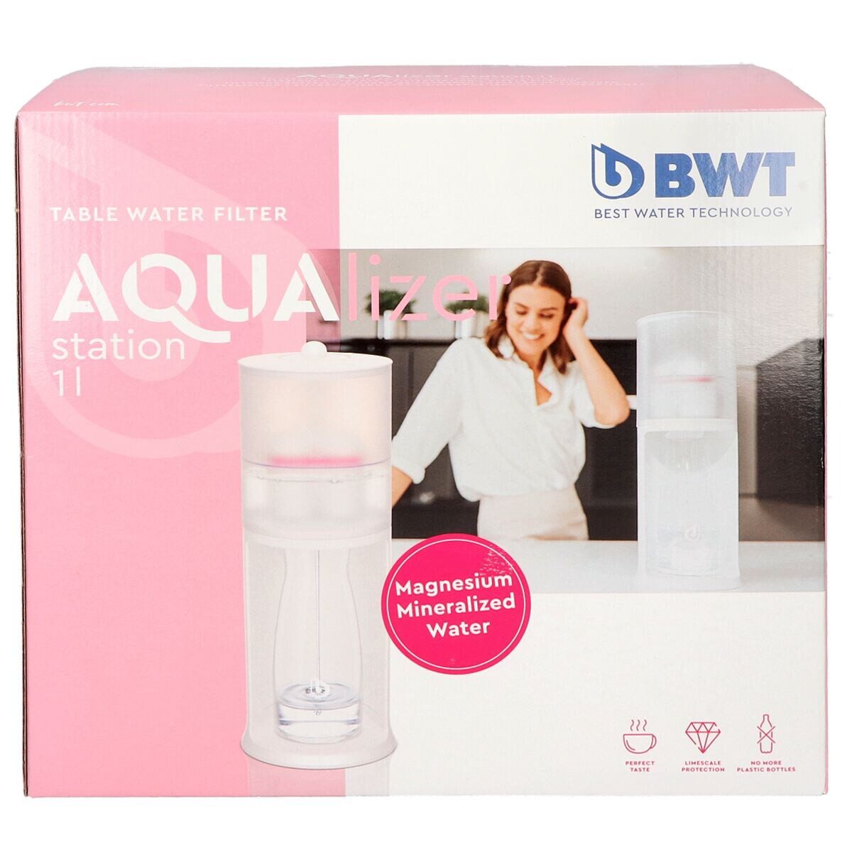 BWT Wasserfilter AQUAlizer Station, Inklusive Glaskaraffe und Filterkartusche