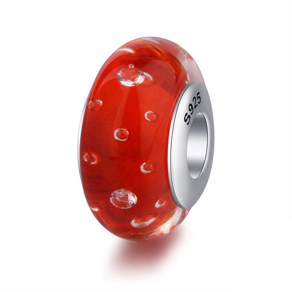 PANDACHARMS Bead Rote Luftblasen Glas Charm für Charm Armband, Hülse aus 925 Silber
