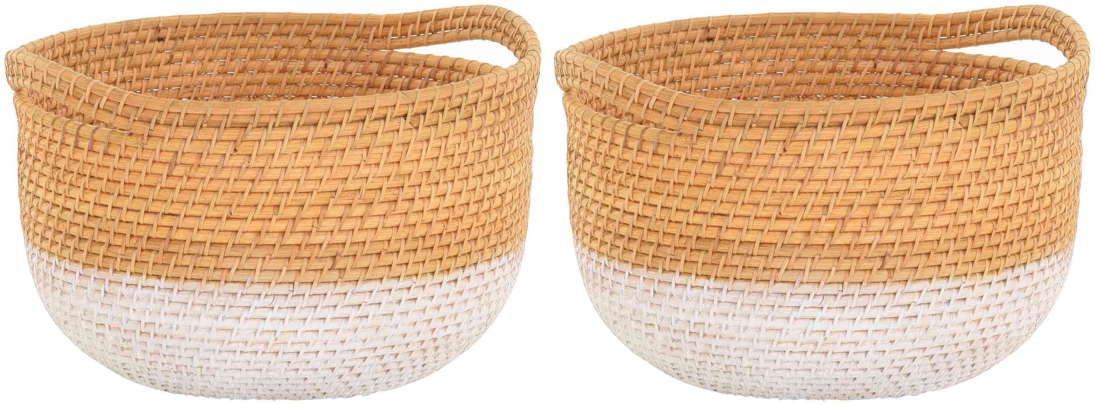 Krines Home Dekokorb Set/2 Retro-Design Korb Aufbewahrungskorb Flechtkorb aus Natur Rattan (2 St., 2x Körbe), Dekokorb Box Henkel Aufbewahrung