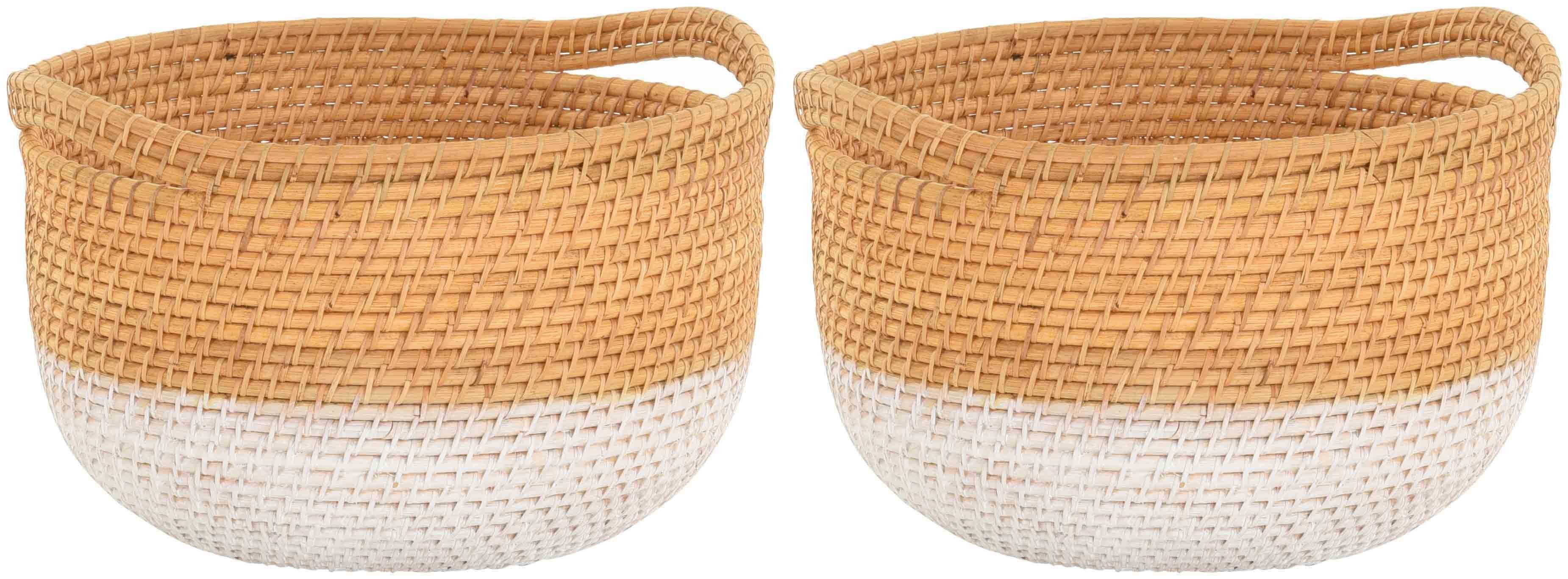 Krines Home Dekokorb Set/2 Retro-Design Korb Aufbewahrungskorb Flechtkorb aus Natur Rattan (2 St., 2x Körbe), Dekokorb Box Henkel Aufbewahrung Weiss-Natur