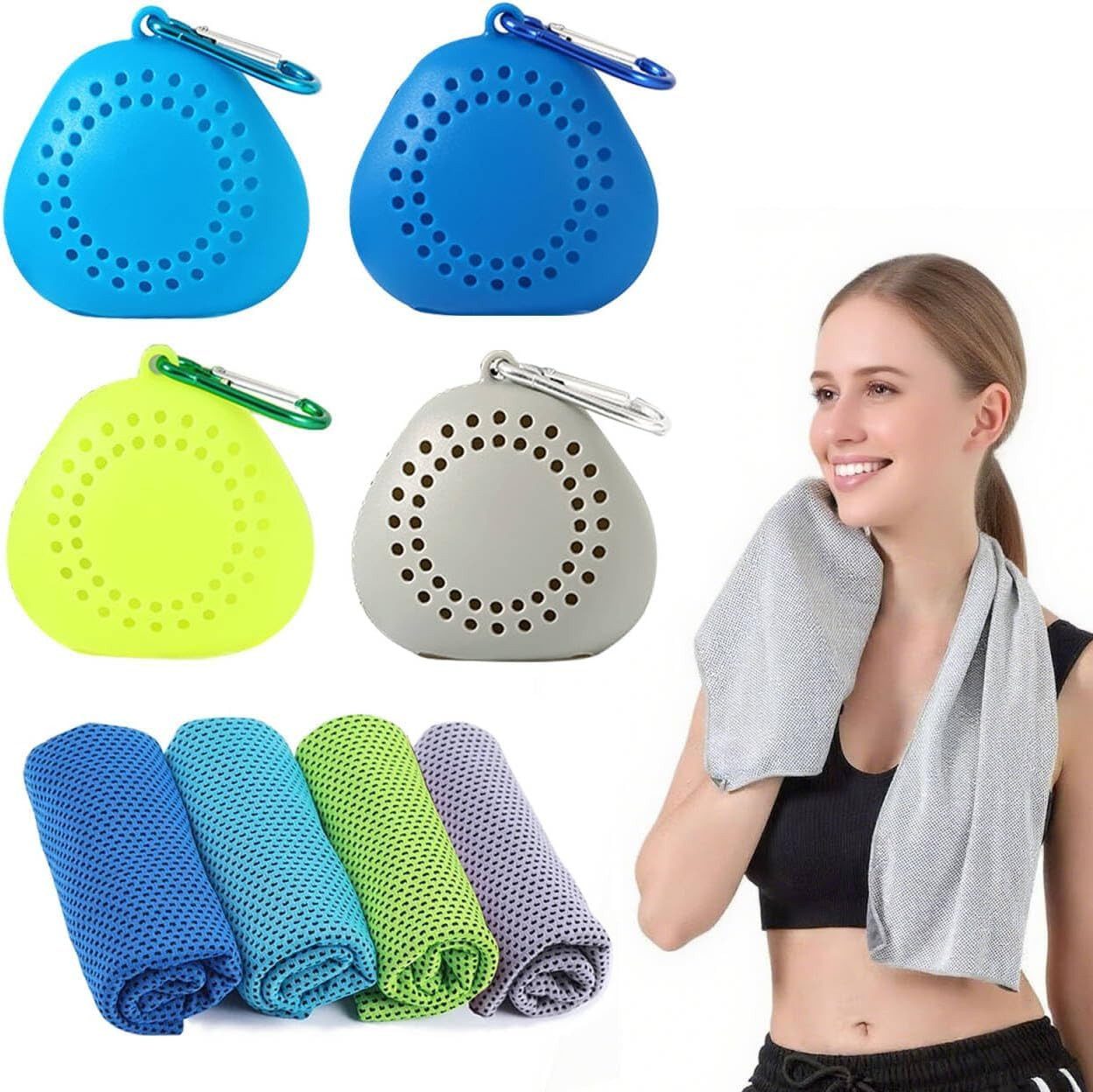 Zaewry Sporthandtuch Kühlende Handtücher, Schnelltrocknendes Sporthandtuch Microfase, (Cooling Towel, Kühltücher Sporthandtuch mit Tragbaren Silikonhüllen, 4-St), für Fitness Outdoor Sports(30 x 60cm)