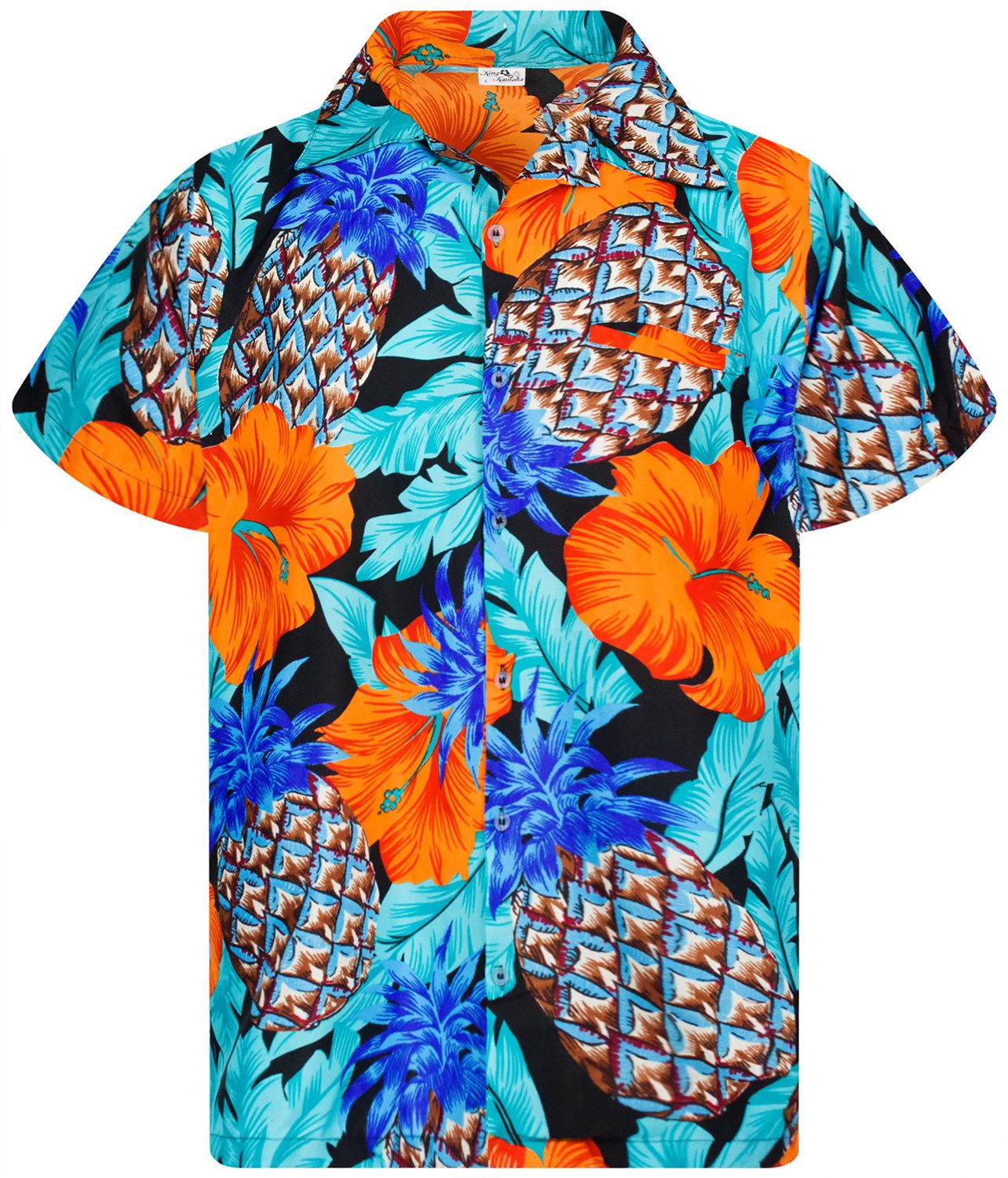 King Kameha Hawaiihemd Pineapple Hibiscus Funky Hawaii-Hemd Kurzarm Front-T günstig online kaufen