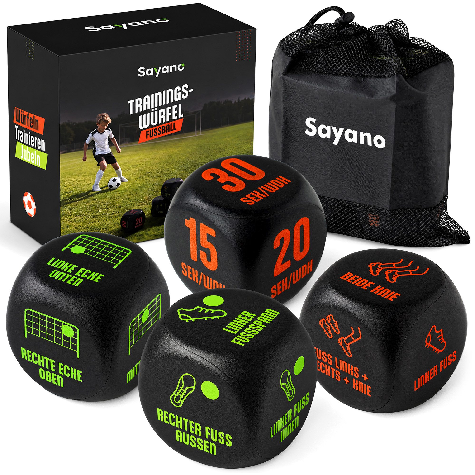 Sayano Lernspielzeug Fußball Trainingswürfel (4-St), 72 Trainingsübungen