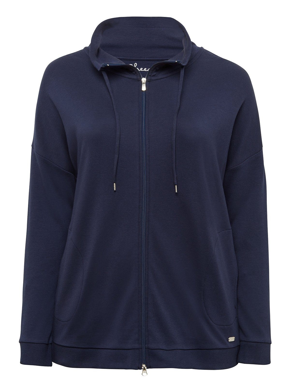 Sheego Sweatjacke Große Größen Bindeband mit Stehkragen marine und