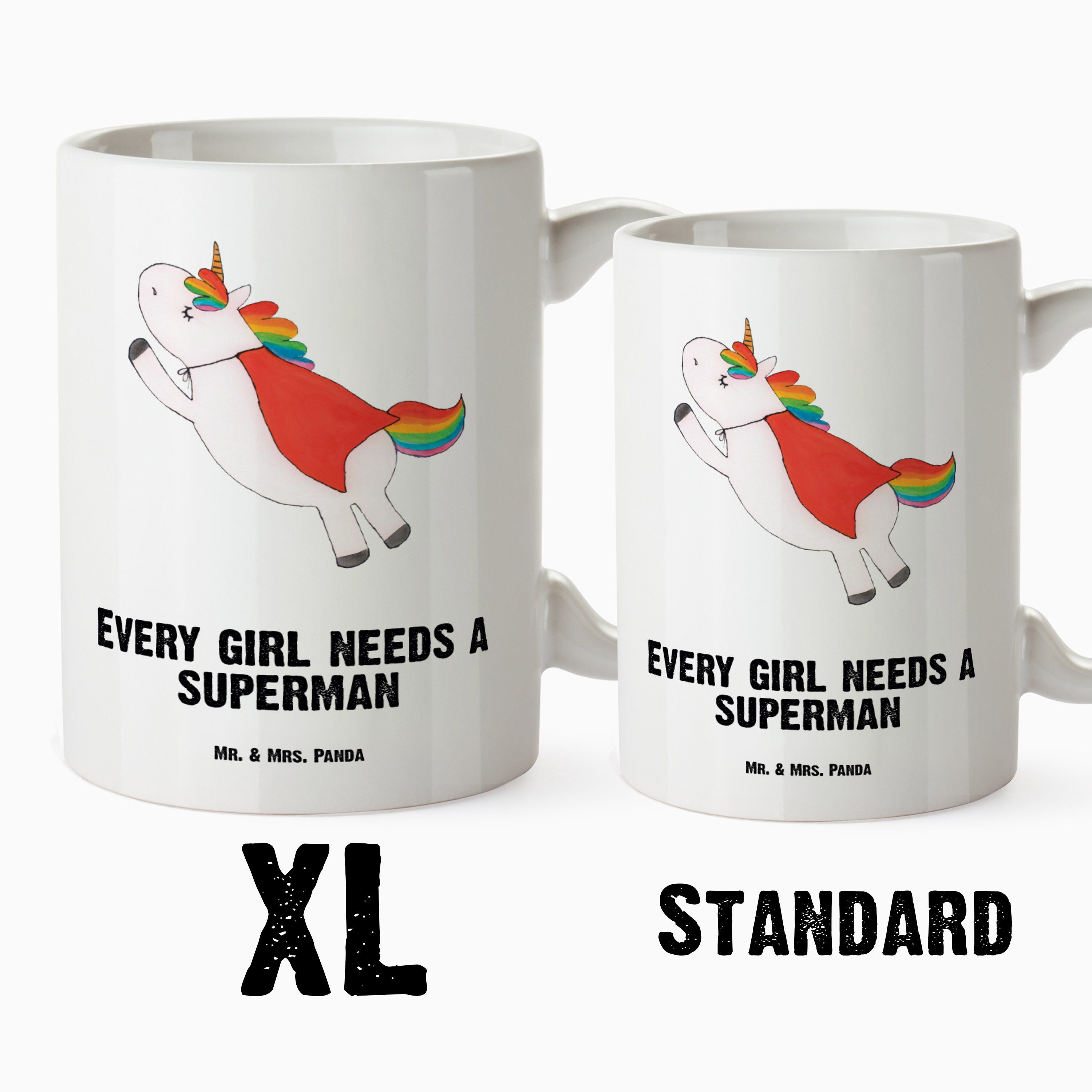 Einh, Panda Einhorn Tasse, Geschenk, - Tasse Mrs. - & Mr. Tasse XL Super Held, Weiß Teetasse, Keramik XL Große