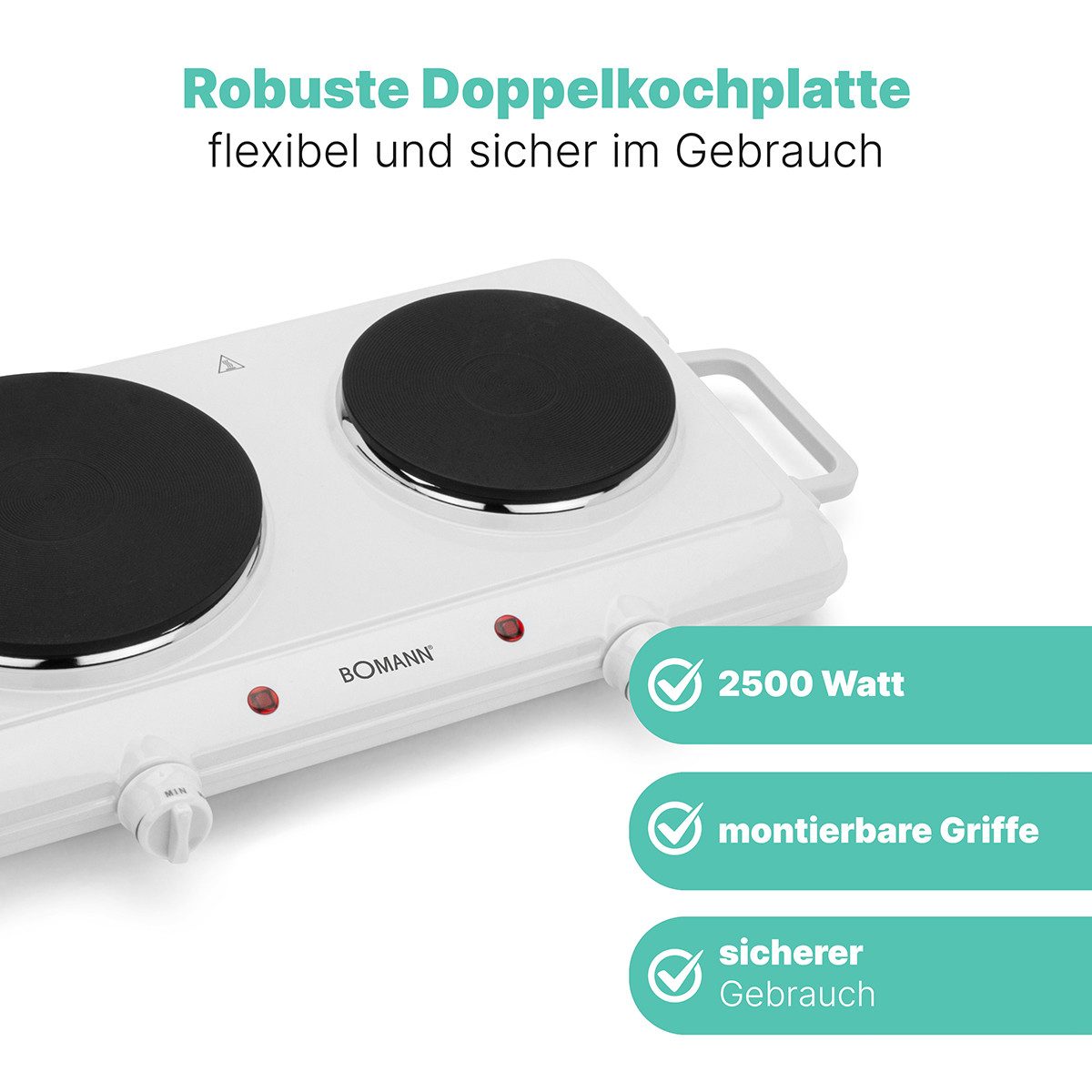 BOMANN Doppelkochplatte DKP 5028 CB, stufenlos regelbare Thermostate, 2 Kochplatten