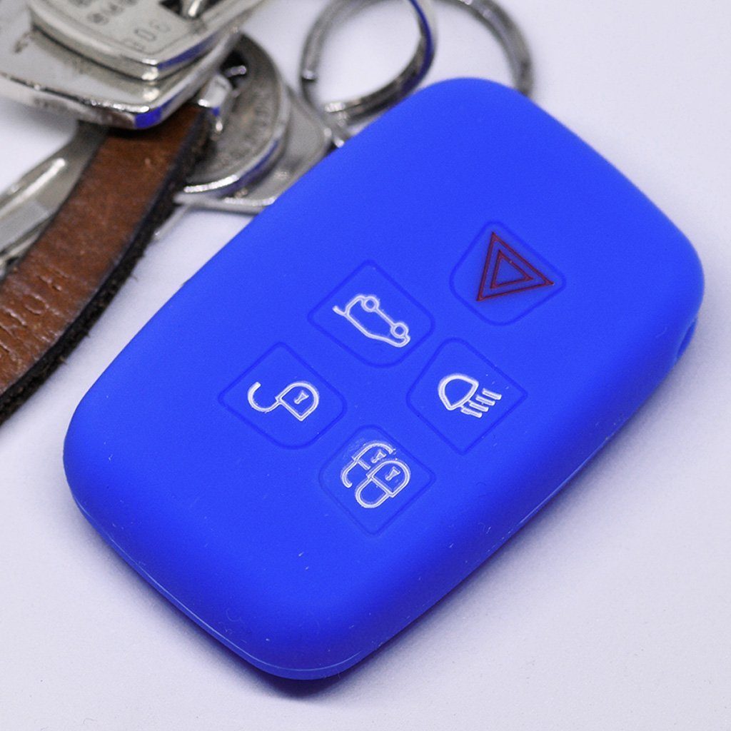 mt-key Schlüsseltasche Autoschlüssel Softcase Silikon Schutzhülle Blau, für Land Rover Discovery IV Range Rover Sport Evoque 2009-2017 5 Knopf