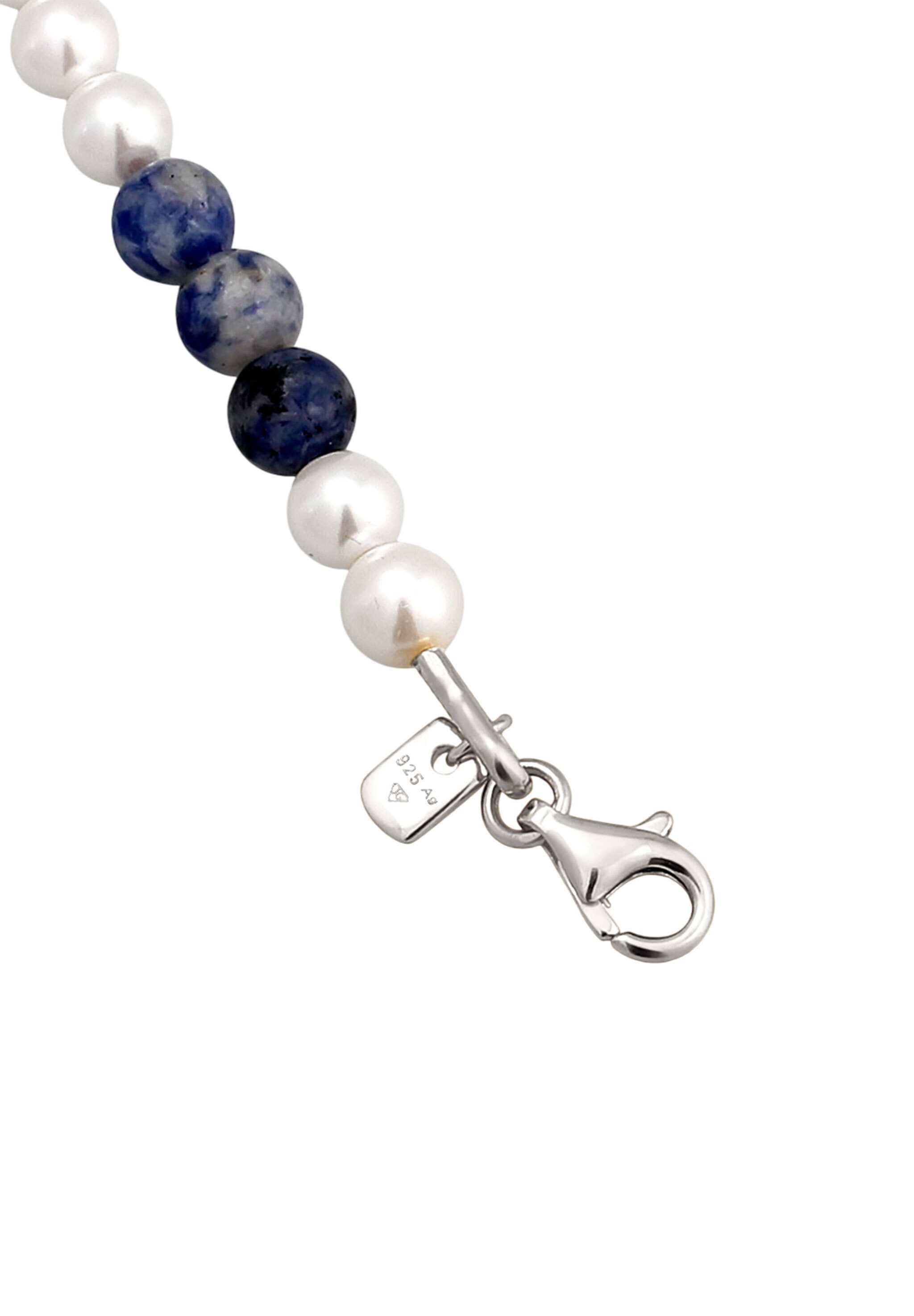 Kuzzoi Bead-Armband-Set Perlen Achat Blau 925 Sterling Silber vergoldet