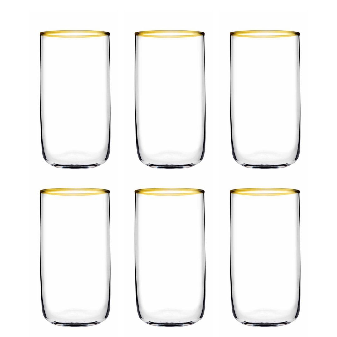 Pasabahce Longdrinkglas Iconic Golden Touch - Luxuriöses Glas mit Goldrand,  365 ml, Glas, 6er Set