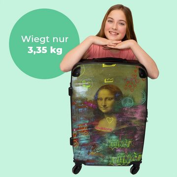 NoBoringSuitcases.com© Koffer Graffiti - Mona Lisa - Abstrakt - Straßenkunst - Alte Meister 67x43x25, 4 Rollen, Mittelgroßer Koffer für Erwachsene, Reisekoffer