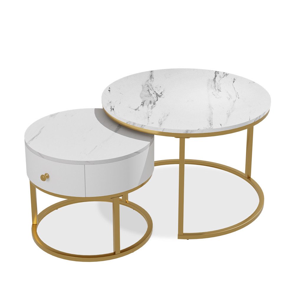 Vicco Couchtisch Madrid, Marmor Weiß, 70 x 70 cm, kleiner Tisch mit Schubla günstig online kaufen