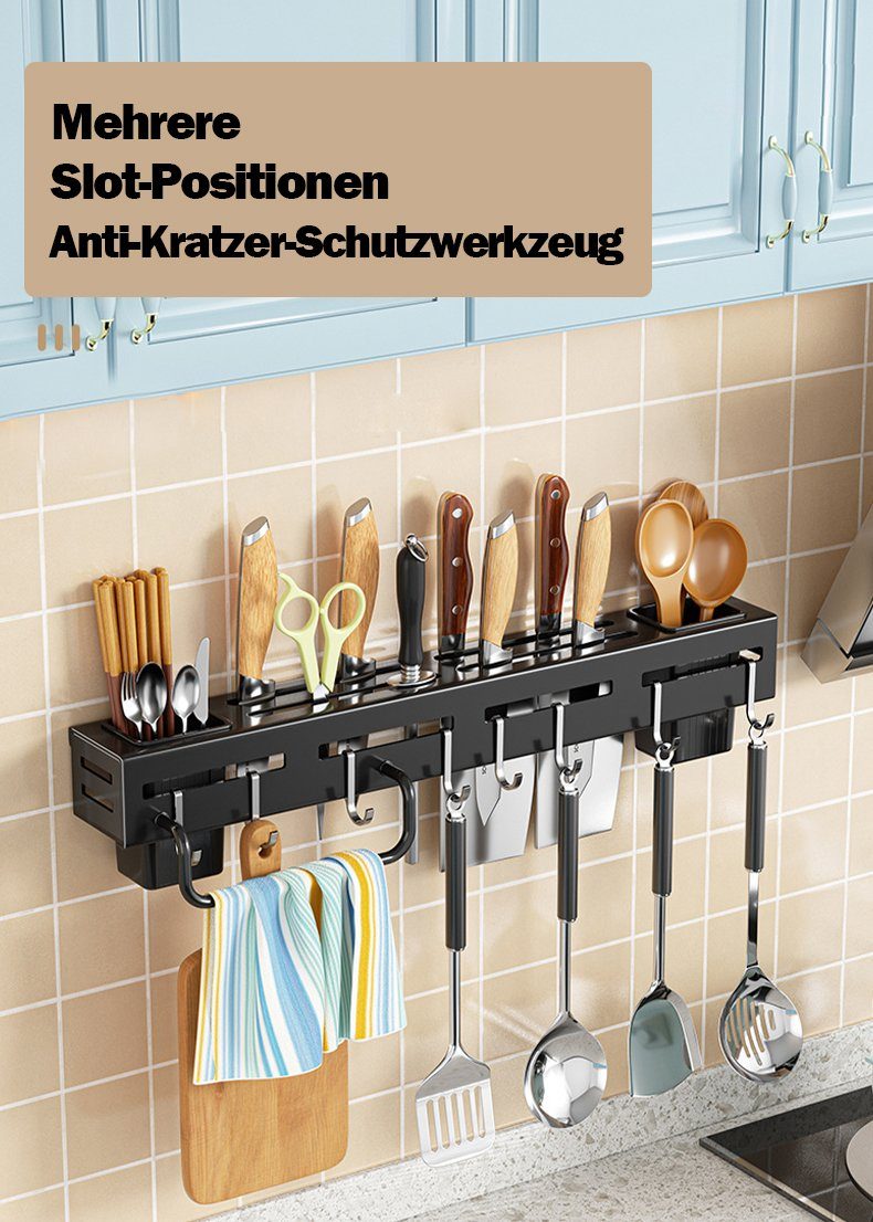 Küchenmesserhalter Rohr Messerblock 30/40/50cm, und schwarz-30cm Essstäbchen Messer, ohne Messerblock KUGI Edelstahl-Messerhalter Mit Haken