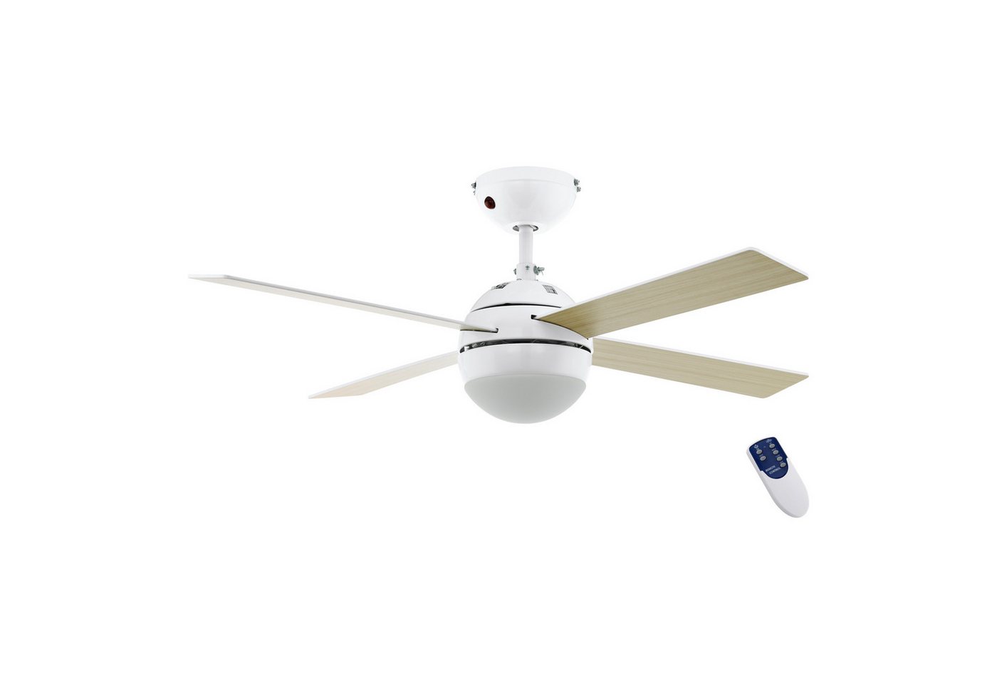 EGLO LED Deckenleuchte LOSCIALE, Fernbedienung, Infrarot inkl., Ventilatorfunktion, LED wechselbar, Warmweiß, Ventilator mit Beleuchtung - E27 - 3 Geschwindigkeiten - 4 Flügel