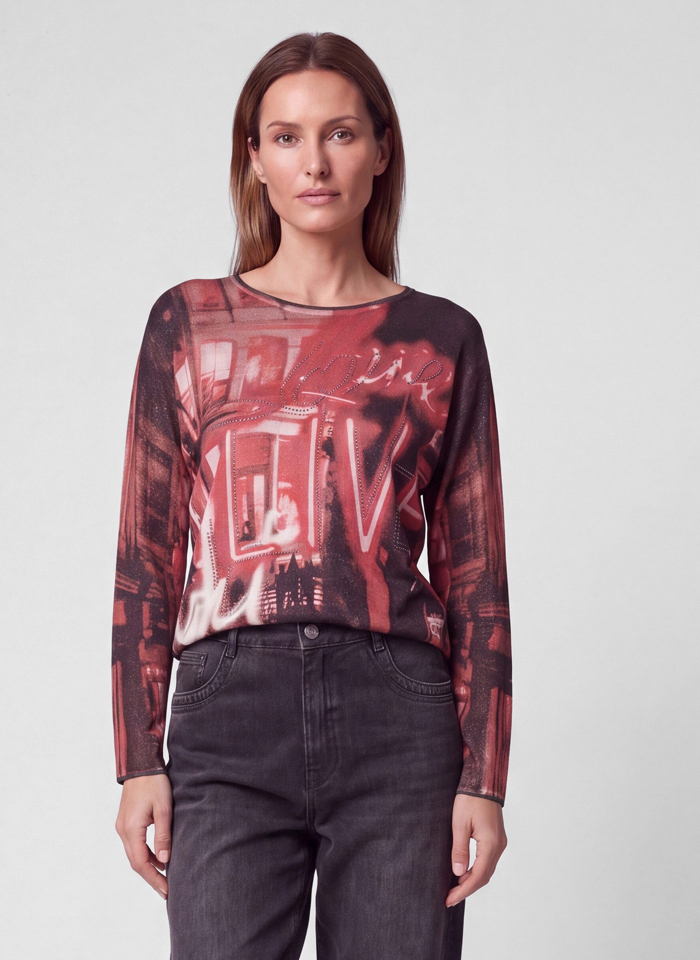 Rabe Rundhalspullover mit Allover-Print und Glitzer-Details