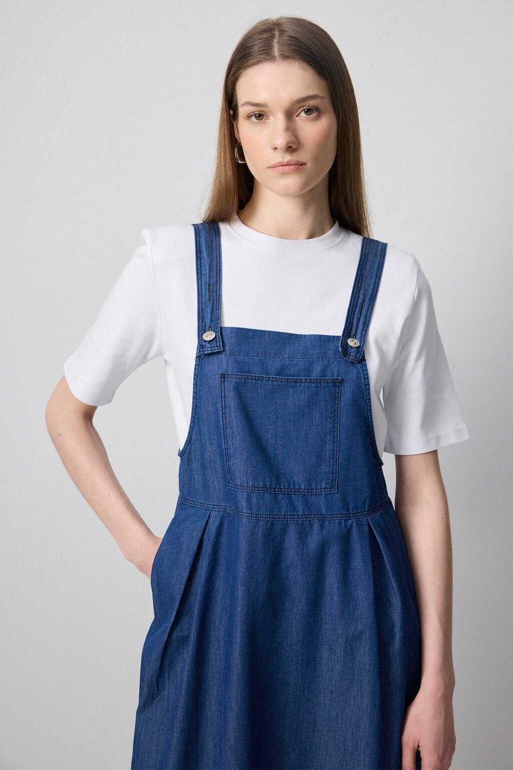 touche prive Maxikleid Plisseekleid mit Denim-Effekt