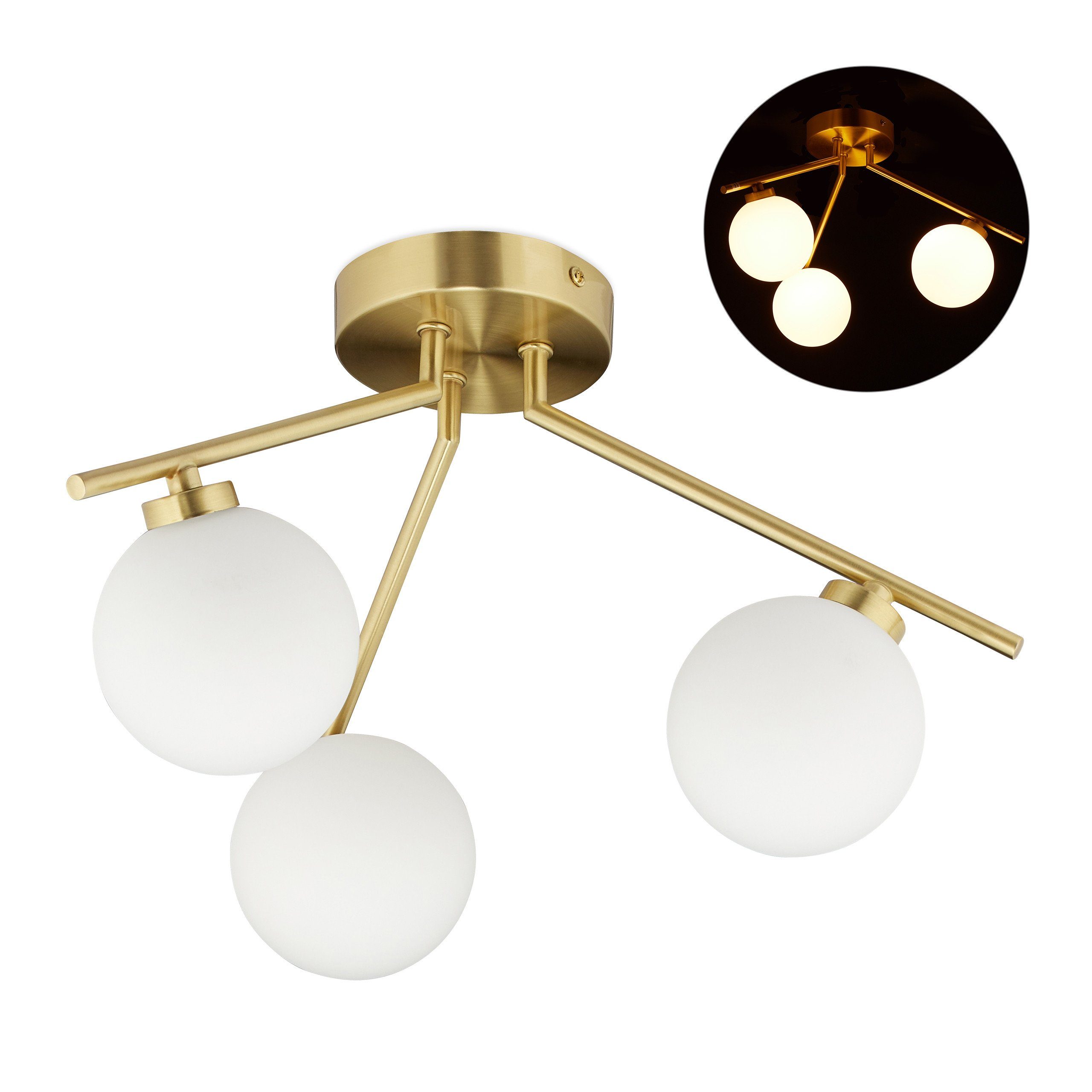 relaxdays Deckenleuchte Deckenlampe mit 3 Kugeln günstig online kaufen