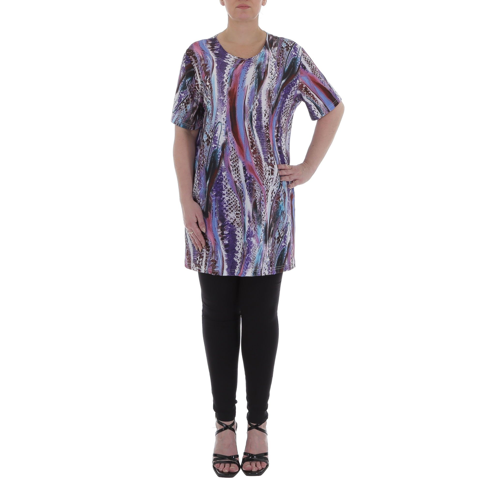 Ital-Design Tunikashirt Damen Freizeit Animal Print Top & Shirt in Violett