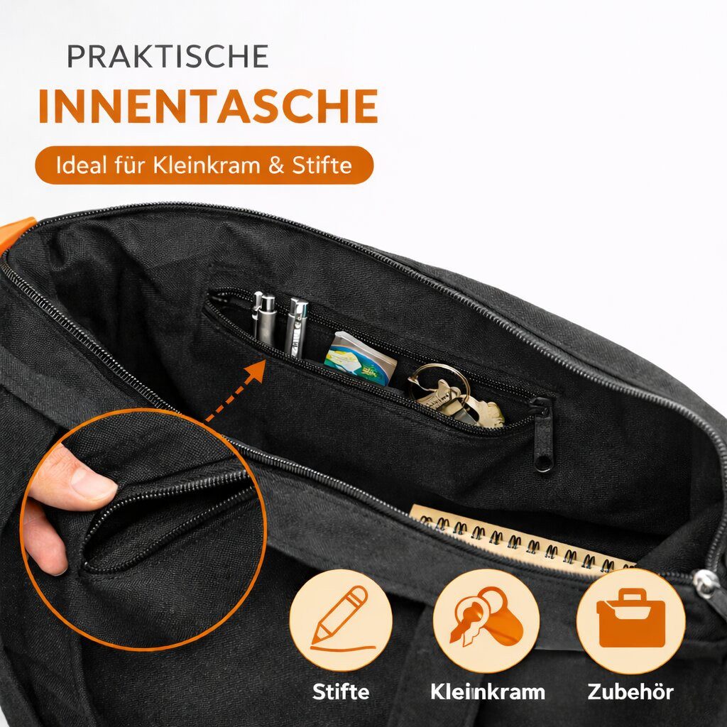 BigDean Umhängetasche Canvas Damen Shopper Schultertasche mit Reißverschluss vielen Fächern (Packung, 1-tlg., Damen-Tasche), Großes Hauptfach, mehrere Innen- un – Bild 5 von 5