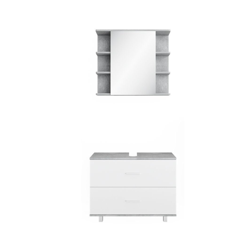 Vicco Badmöbel-Set Ilias, Beton/Weiß, 2 Teile, günstig online kaufen