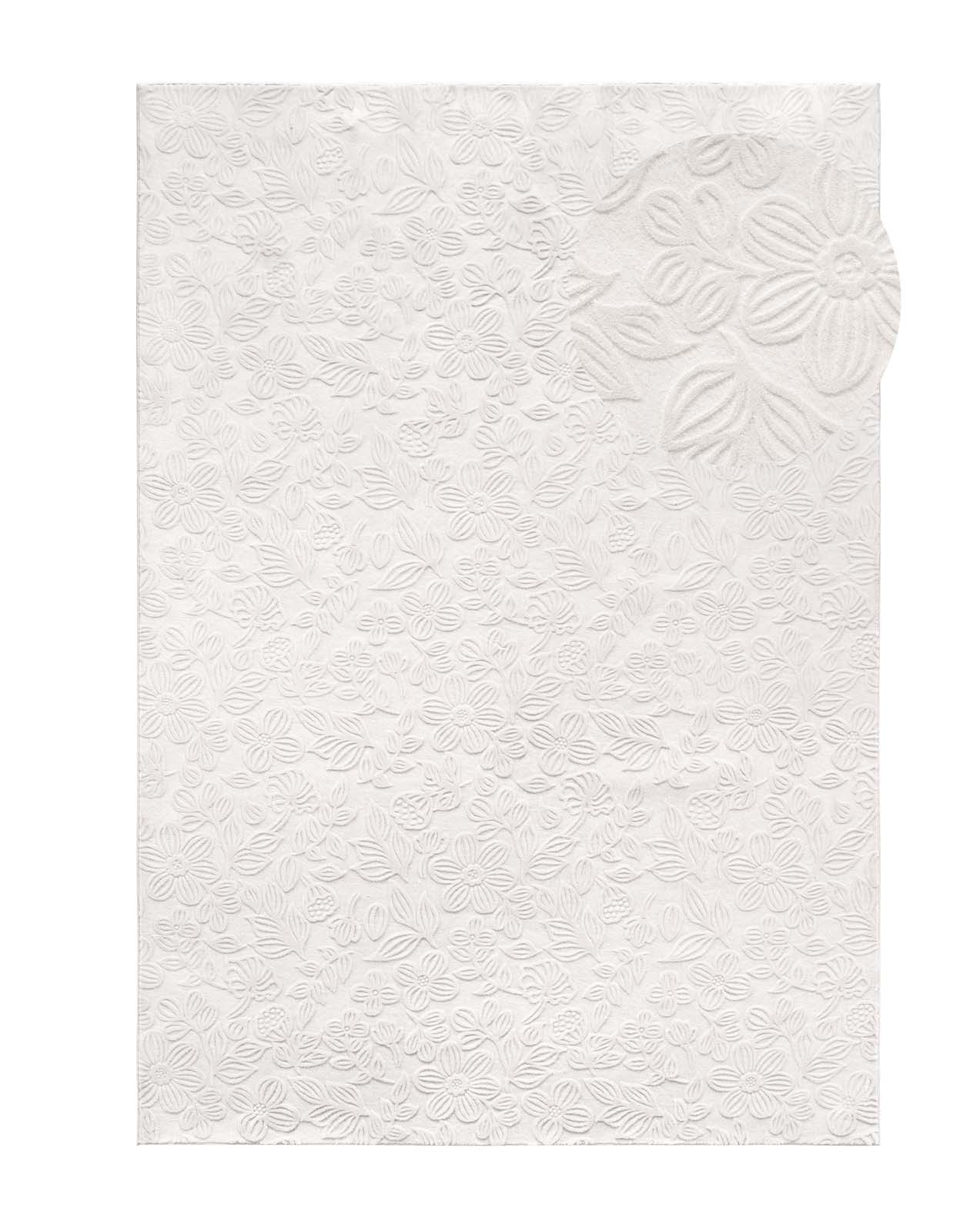 TaraCarpet Teppich TaraCarpet Homestyle 375 Flora, rechteckig, Höhe: 10 mm, Blätteroptik hoch-tief weich waschbar creme 50x80