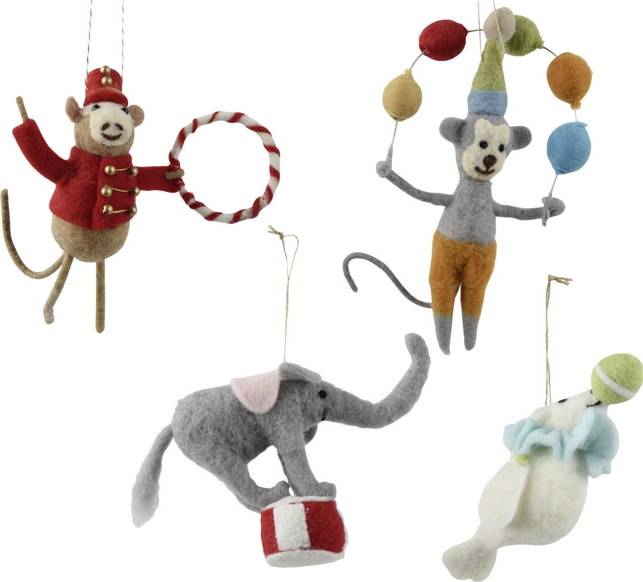 Kaemingk Weihnachtsbaumkugel Decoris Weihnachtsanhänger aus Wolle Zirkustiere