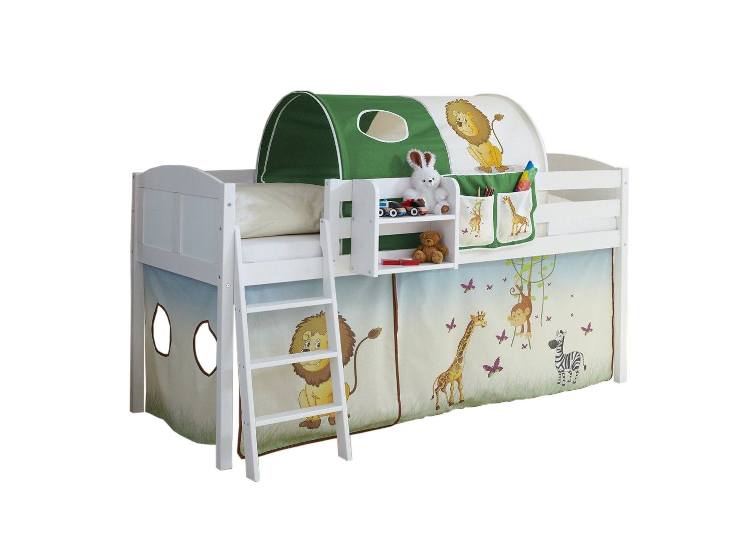 Ticaa Hochbett Hochbett "Eric" Country Kiefer Weiß Motiv