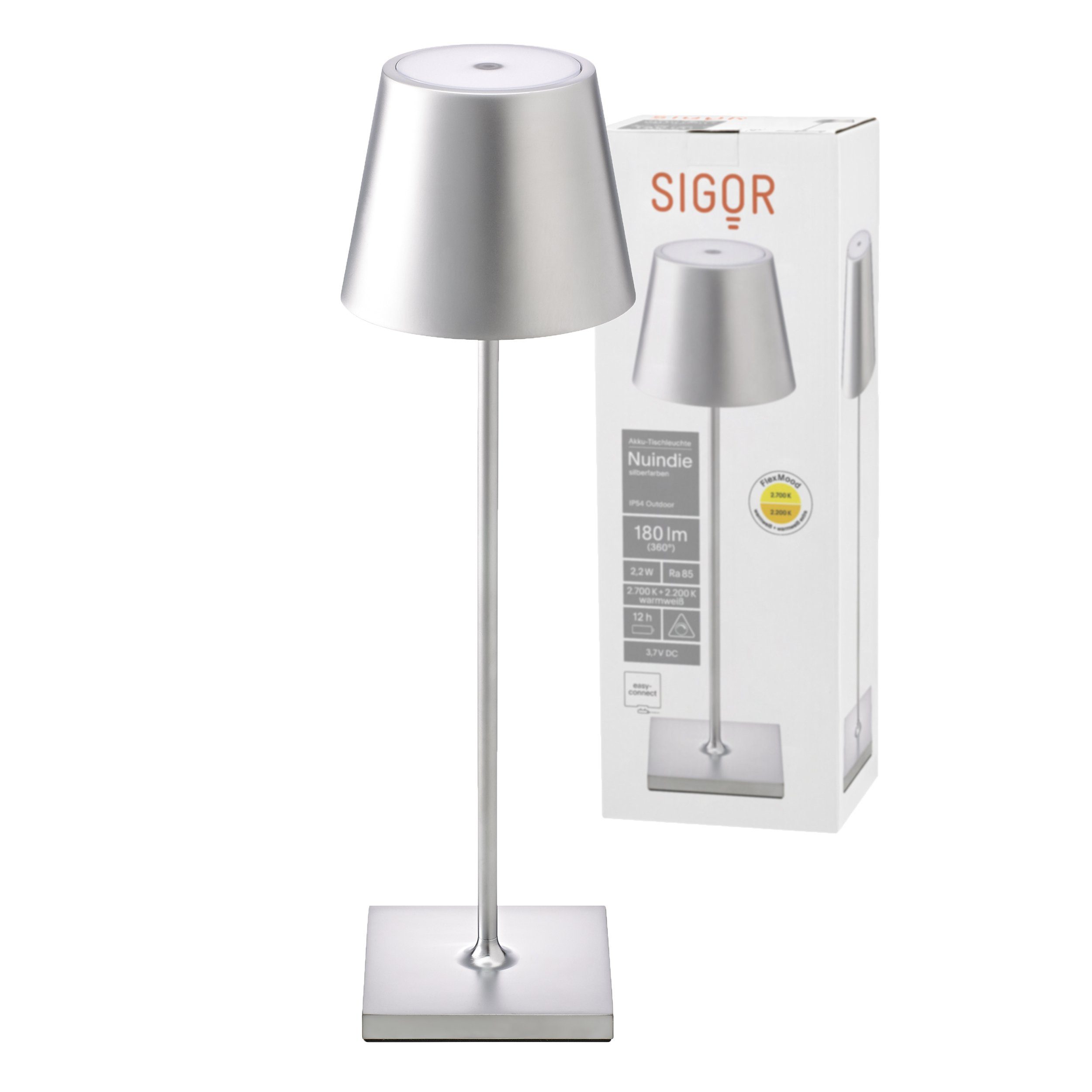 SIGOR LED Tischleuchte Tischleuchte LED 2700 Dimmbar, Silberfarben, 1 Platine, NUINDIE