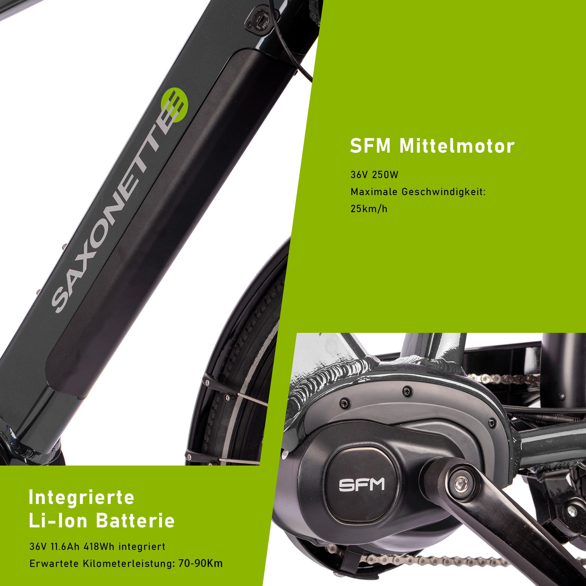 SAXONETTE E-Bike Cityrad ADVANCED SPORT, 3 Gang Shimano Alivio Schaltwerk, Kettenschaltung, Heckmotor, 374 Wh, (mit integr. Akku), Elektrofahrrad für Alltag und Einkauf