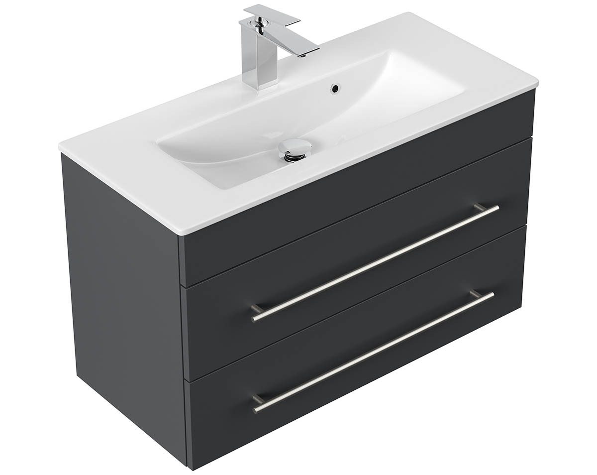 einfachgutemoebel Waschtisch-Set Badmöbel Waschplatz 80cm Portus 800 SlimLine, graphit grau, (Badmöbel Set, 1-St., Waschtisch Set)