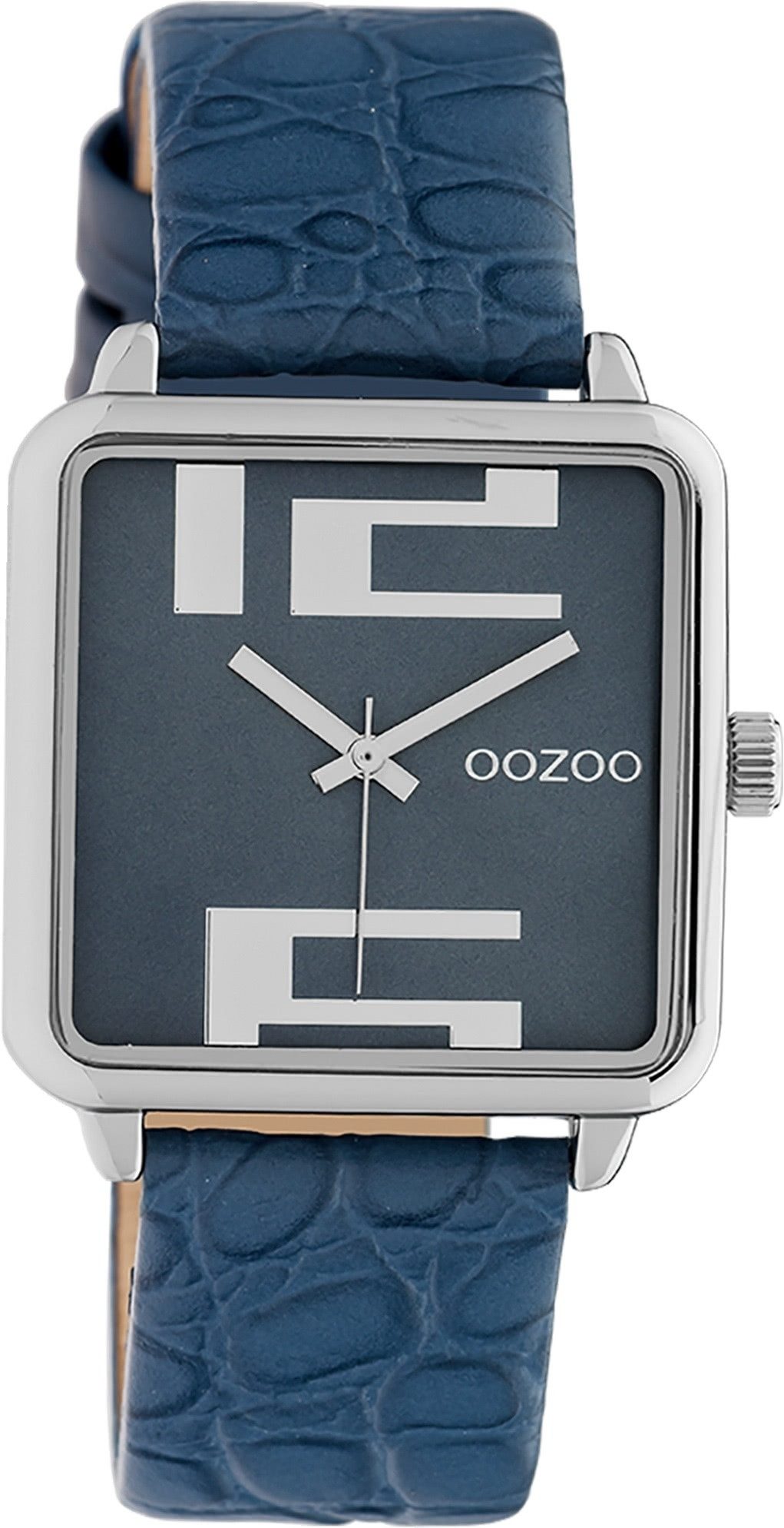OOZOO Quarzuhr Oozoo Damen Armbanduhr Timepieces Analog, (Analoguhr), Damenuhr quadrat, extra groß (ca. 30x30mm), Lederarmband dunkelblau