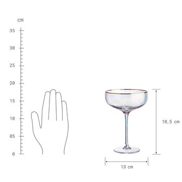 BUTLERS Sektglas SMERALDA 6x Champagnerschalen mit Goldrand 400ml, Glas, mundgeblasen