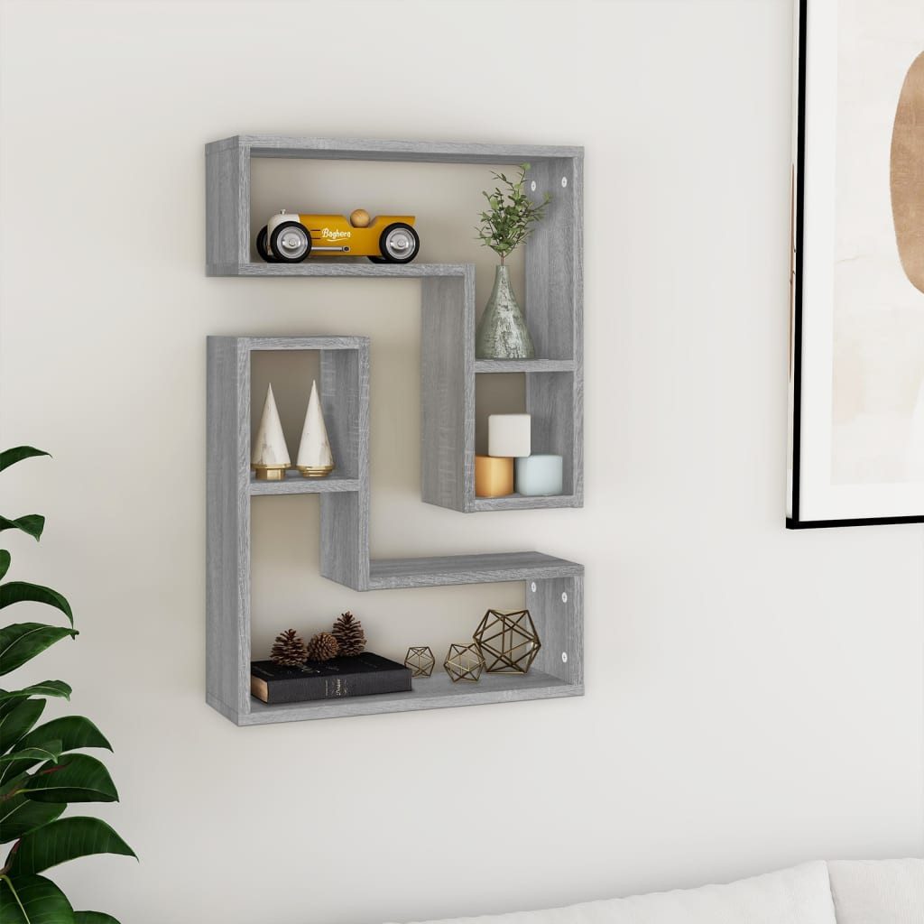 furnicato Wandregal 50x15x50 cm Grau Sonoma aus Holzwerkstoff, 2-tlg., Stabile Regalbretter mit Stauraum für Bücher und Dekorationen