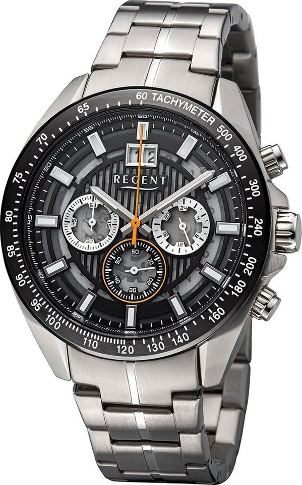 Regent Quarzuhr Regent Herren Armbanduhr Analog, Herren Armbanduhr rund,  extra groß (ca. 46mm), Metallarmband, Uhrzeit