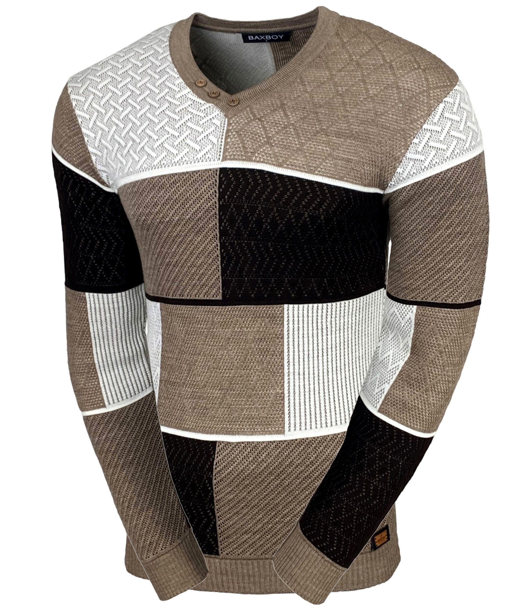 Baxboy Strickpullover Baxboy Herren Pullover V-Neck Strick-Pullover Rundkragen BB-52301 Beige