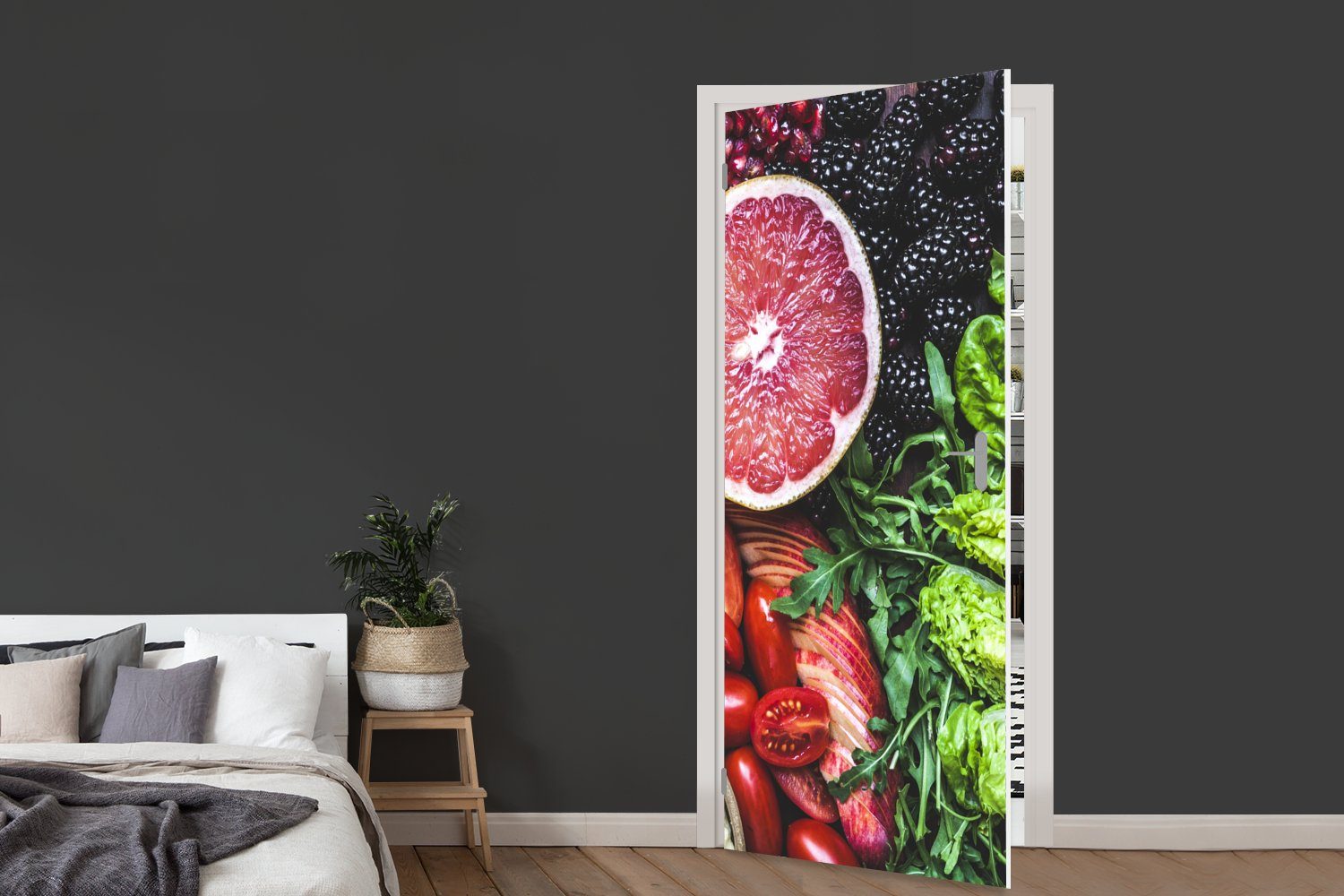 Matt, für (1 cm St), - Gemüse MuchoWow bedruckt, Türtapete Farben, Türaufkleber, Obst Tür, 75x205 Fototapete -