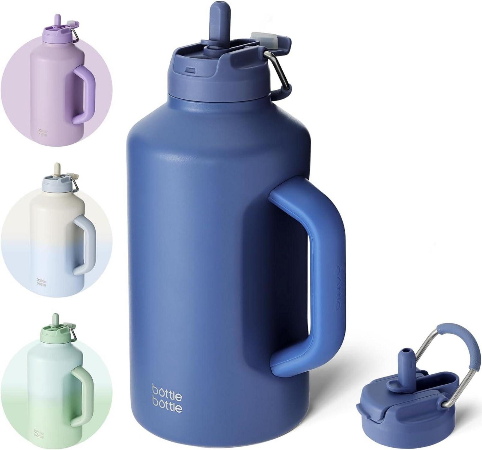 Thermobecher Isolierte Wasserflasche mit Strohhalm, doppeltem Deckel