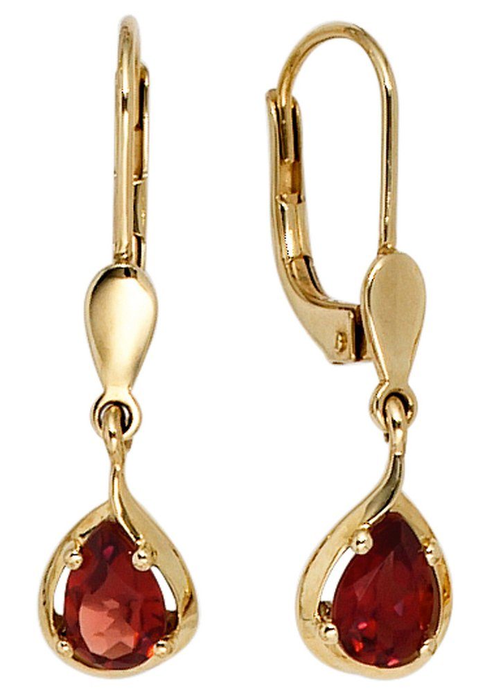 JOBO Paar Ohrhänger Tropfen-Ohrringe, 585 Gold mit Granat