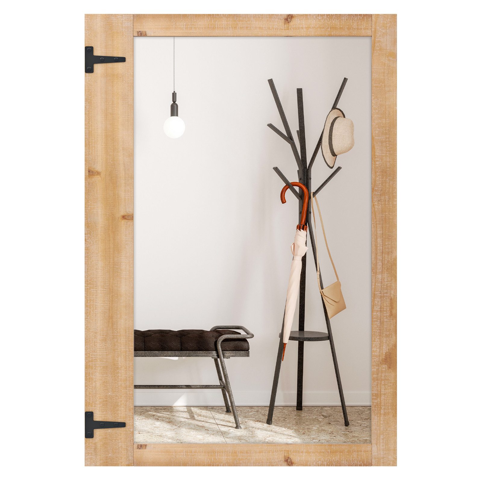 COSTWAY Wandspiegel, mit Holzrahmen, Dekospiegal rechteckig, 97x 67cm