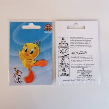 LOONEY TUNES Aufnäher Bügelbild, Aufbügler, Applikationen, Patches, Flicken, zum aufbügeln, Polyester, Looney Tunes Tweety - Größe: 7,7 x 5,1 cm