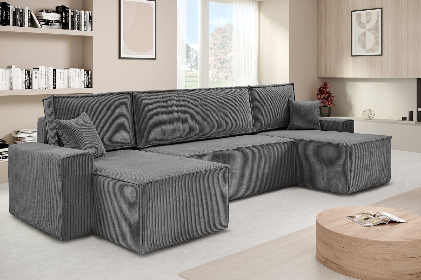 Beautysofa Ecksofa mit Bettkasten, im Cordstoff HEKTOR U, mit Schlaffunktion, Breite der Ottomane wählbar – 70 oder 100 cm