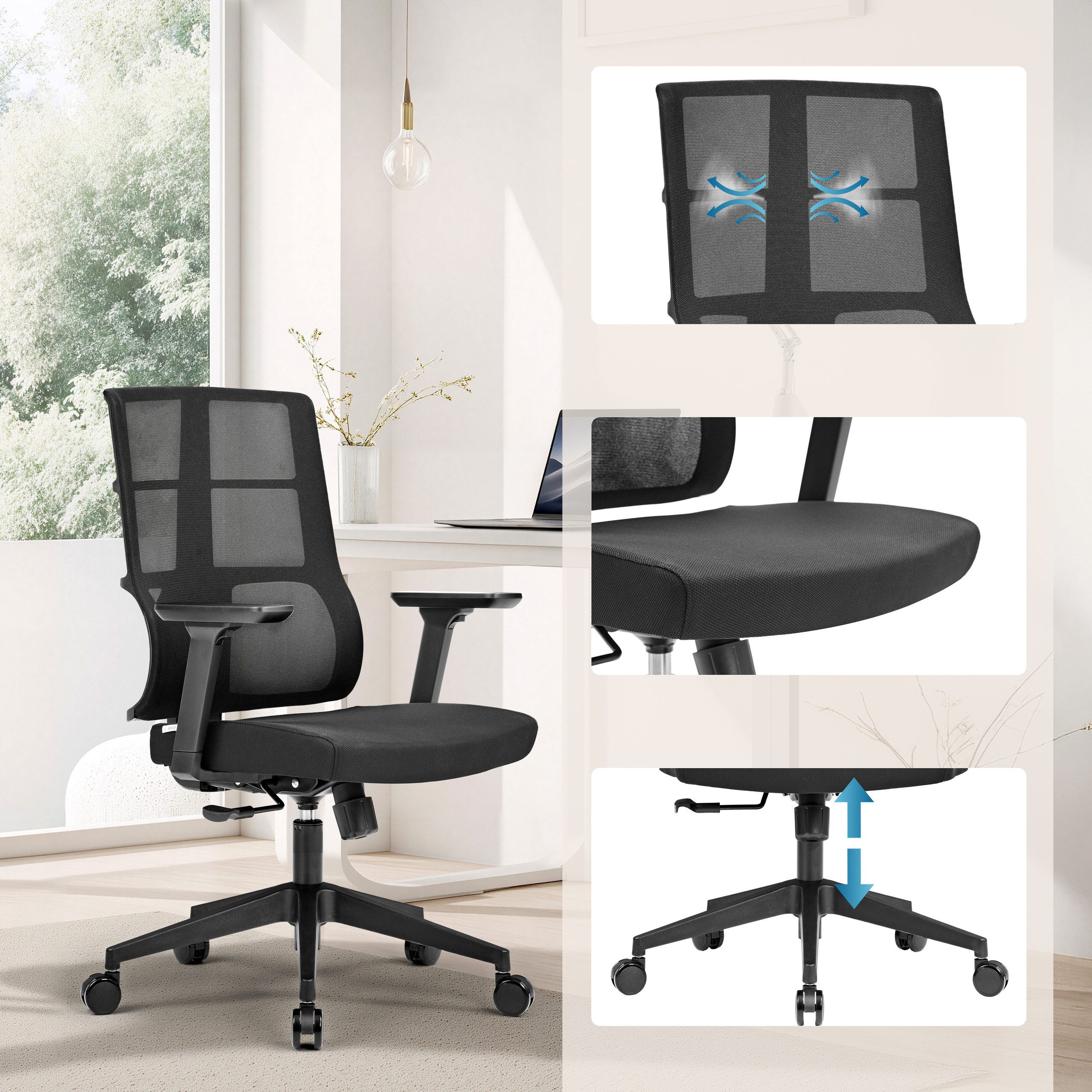 hjh OFFICE Drehstuhl Profi Bürostuhl Spinio Stoff / Netzstoff (1 St), Ergonomischer Chefsessel, Schreibtischstuhl höhenverstellbar