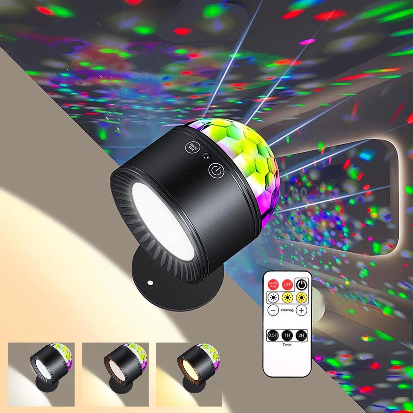 MUPOO Wandleuchte Akku-Wandleuchte RGB Wandlampe Magnet, 360° Drehbare mit Fernbedienung, 2 Head, ohne Leuchtmittel, RGB Partylicht, 3 Farbtemperaturen, USB-C für Schlafzimmer, Party