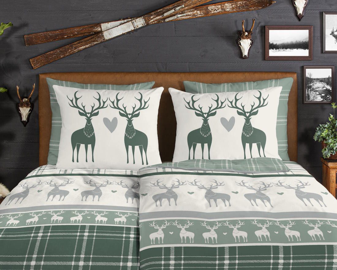 good morning Bettwäsche Biber Wende-Bettwäsche BJIRK, Baumwolle, 1 teilig, Norwegermuster, Wendeseite Karodesign, weich & warm