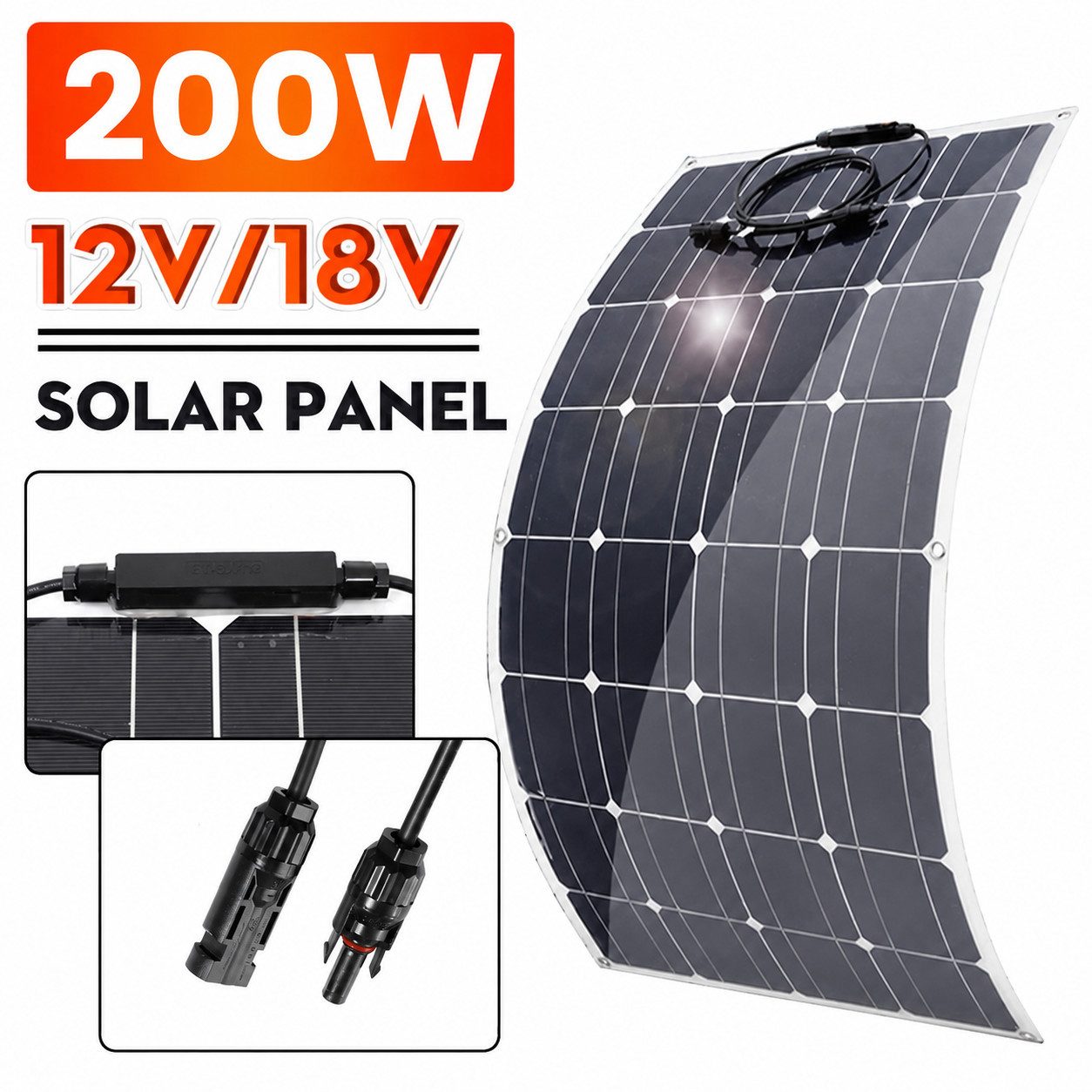 GLIESE Solarmodul flexibel – tragbares Solarpanel für Wohnmobil, Boot & Camping, (1-St), Biegbar, 70 % leichter, 0,1 Zoll dünn, 200W, IP65, 12V