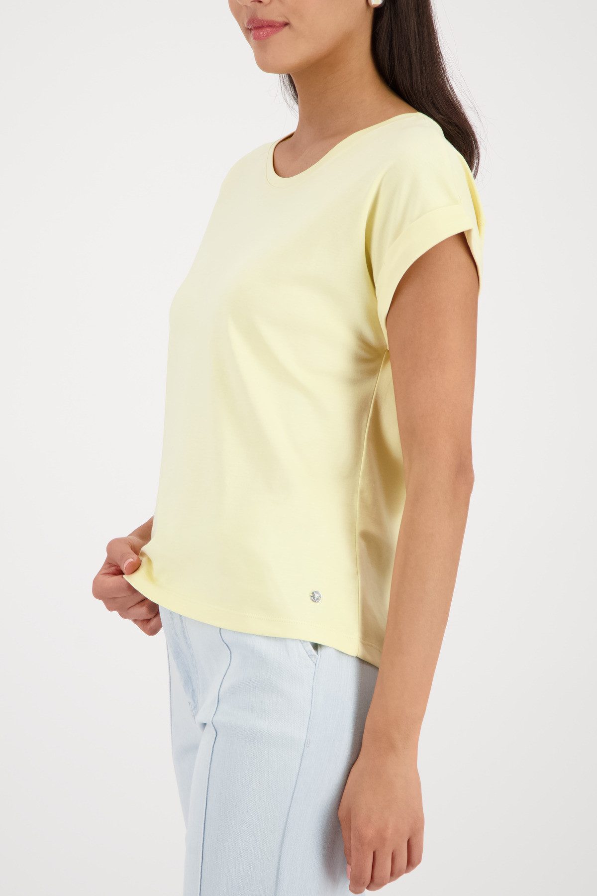 Monari T-Shirt Pima uni Rundhalsausschnitt, reine Baumwolle, Kurzarm mit Au günstig online kaufen