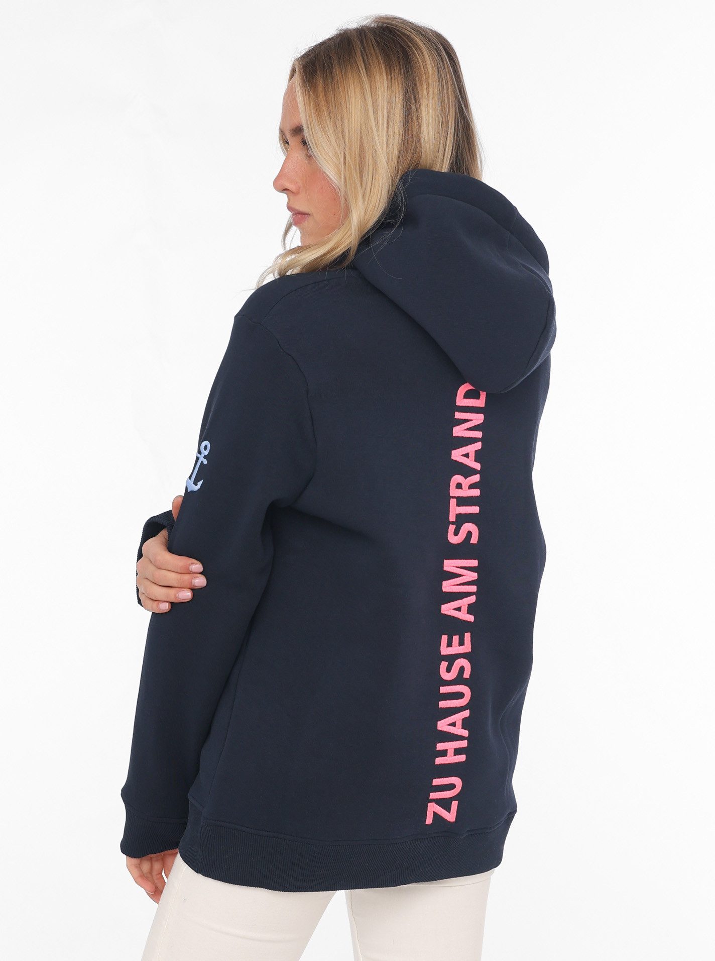 Zwillingsherz Sweatshirt gestickter Schriftzug vorn und hinten, Kapuze, Langarm, Kängurutasche