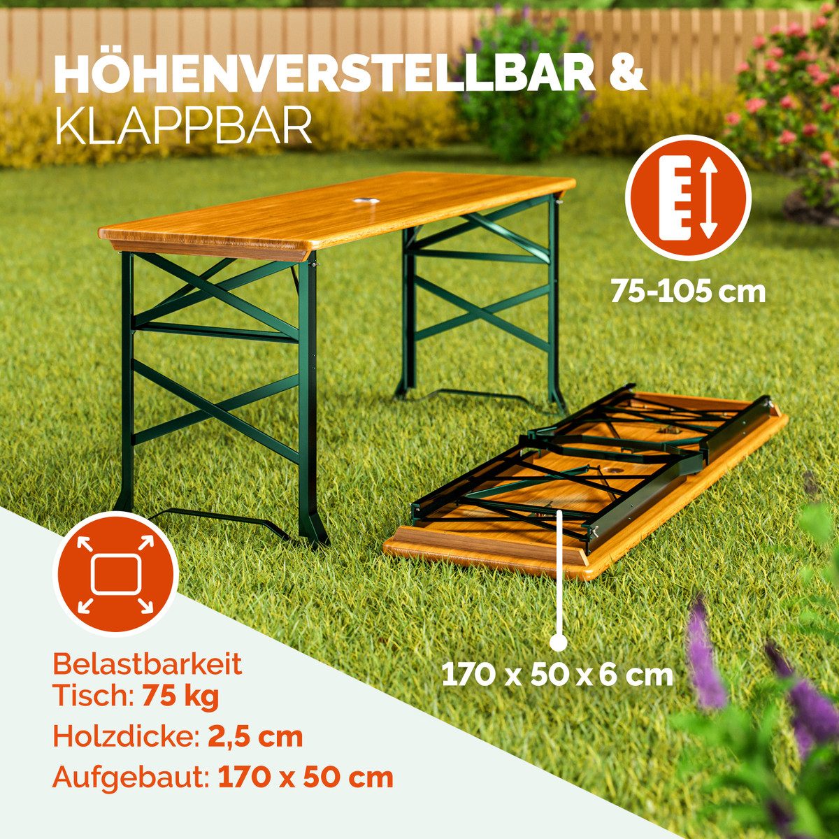 Casaria Stehtisch (1-St), Höhenverstellbar Klappbar Garten Holz Bartisch Pa günstig online kaufen
